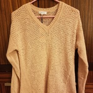 Calvin Klein Pink knit V neck long sleeve top S